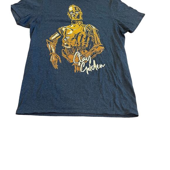 Star Wars T-Shirt Stay Golden Graphic C-3PO Crew Neck Heathered Navy/Gold M S - Picture 3 of 8